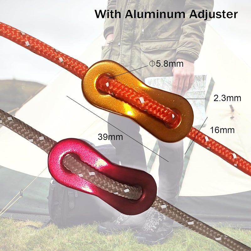 Smithok 8 Pack High-Reflective Guy Lines 4mm Tent Cords High-Strength Lightweight Camp Ropes with Aluminum Adjuster Tensioner for Tent, Tying Down Tarps, Camping, Outdoor Packaging (Khaki) - Image 3